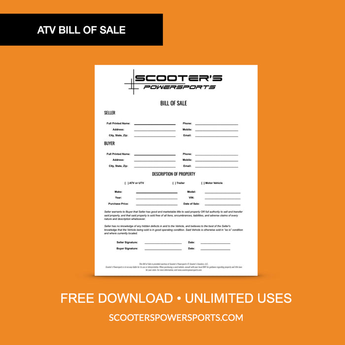 ATV Bill of Sale | Scooter's Powersports
